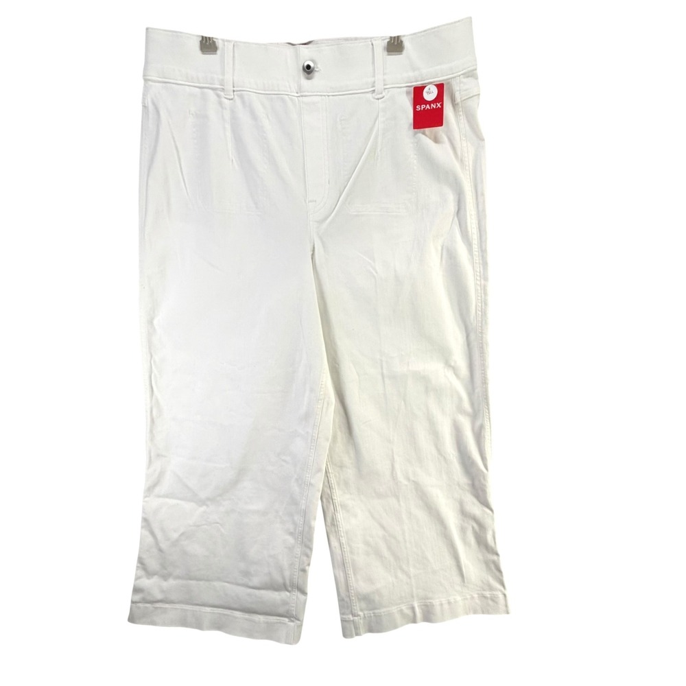 Spanx Cropped Wide Leg Jeans Womens‎ 2XT White High Rise Stretch Pull On Denim